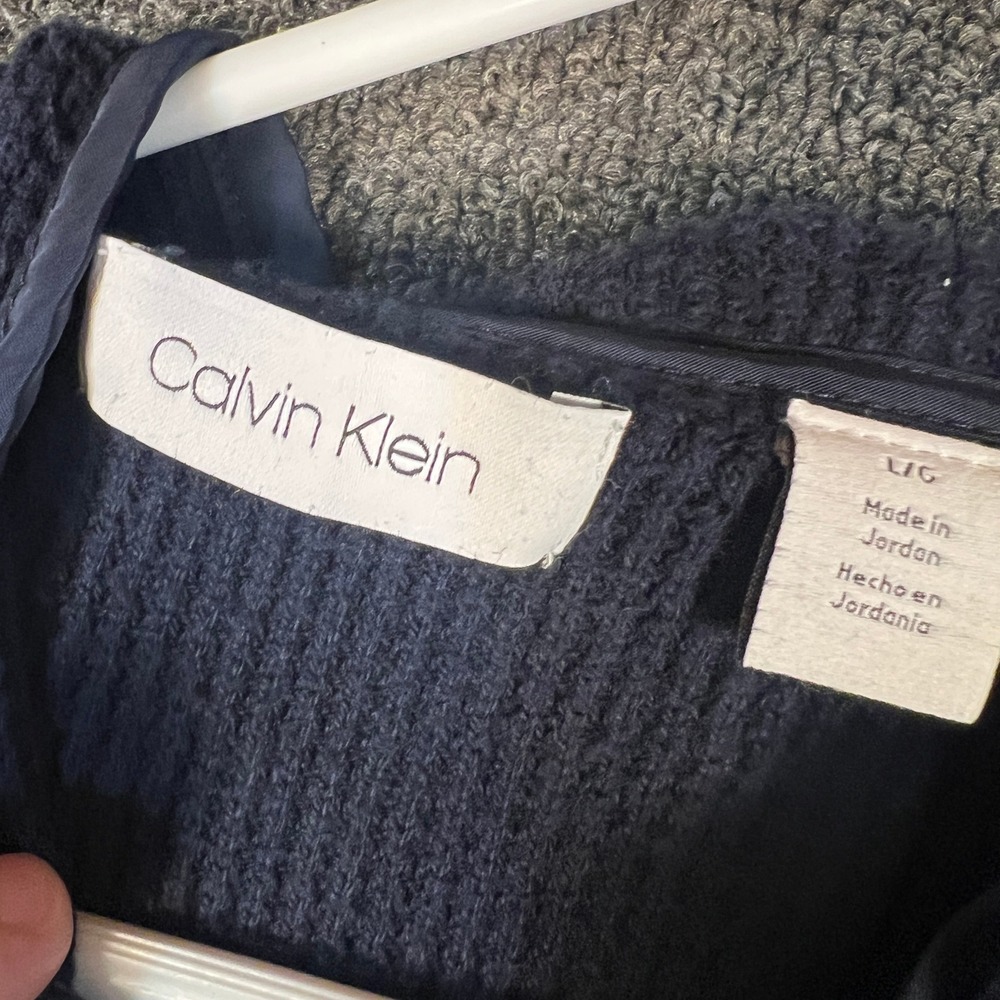 Calvin Klein Mens Navy Blue Waffle Knit Full Zip Hoodie Sweater Jacket Large - Picture 3 of 9